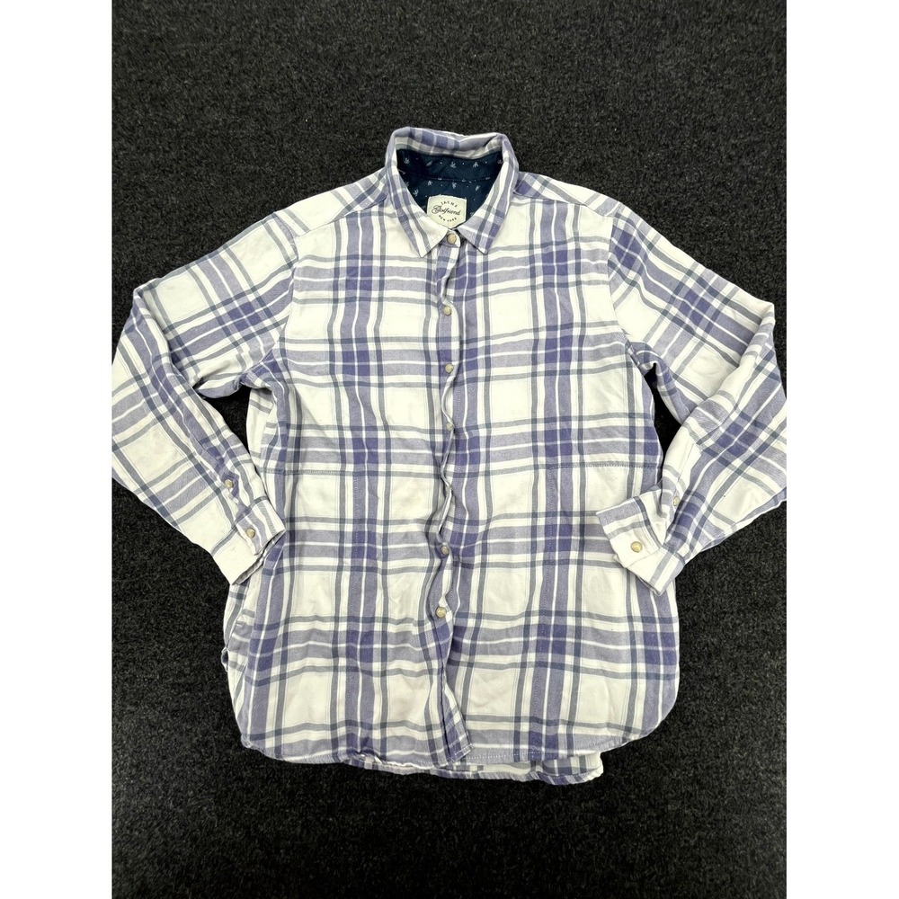 Jachs Girlfriend New York‎ Shirt Womens Medium White Purple Plaid Flannel Snap